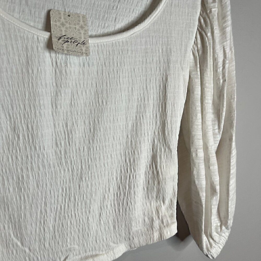 NWT Free People white smocked bishop sleeve top - Picture 3 of 7